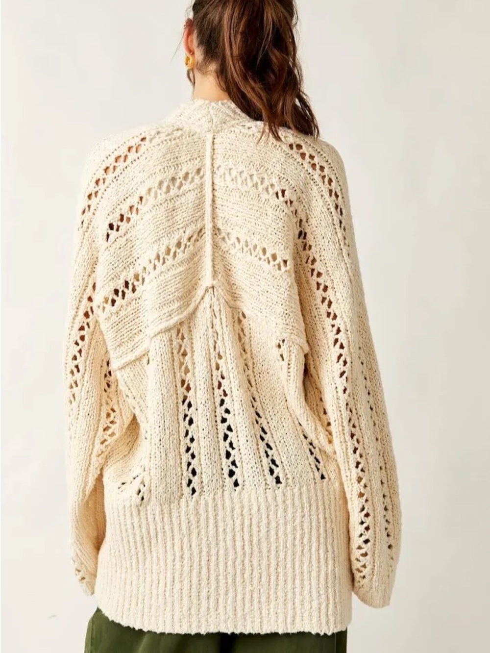 Free People Oversized Cable Knit Cardi in Ivory small Preppy Academia Cardigan - Picture 3 of 12